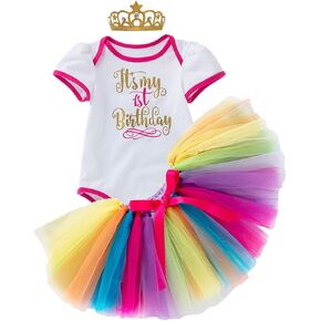 MYRISAM Baby Girls It's My 1st Birthday Cake Smash 3pcs Princess Outfits Set Romper Bodysuit Tutu Skirt w/Crown Headband