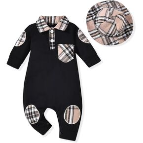 Unutiylo Newborn Baby Boy Romper – Plaid Polo Bodysuit Jumpsuit Long Sleeve Infant clothe Fall Winter Outfits and Sun Hat