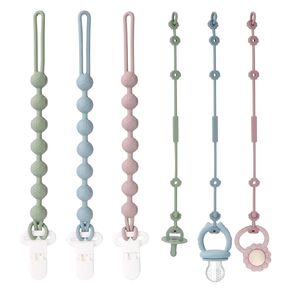 Socub 3 Pack Silicone Pacifier Clips & 3 Pack Silicone Toy Safety Straps Combo, Baby Pacifier Holder with One-Piece Design for Baby Boys and Girls, Soft Flexible Adjustable Toy Strap for Baby