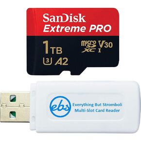 SanDisk Extreme Pro 1TB Micro SD Memory Card Works with Hero 12 Black GoPro Action Camera (SDSQXCD-1T00-GN6MA) Bundle with 1 Everything But Stromboli MicroSDXC & SD Card Reader