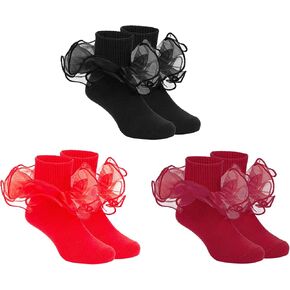 Zando Ruffle Socks for Girls Double Lace Frilly Socks Toddler Girls Dress Ankle Tutu Socks