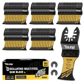 TOLESA 50PCS Arc Edge Oscillating Saw Blade Wood, CR-V Oscillating Tool Blades, Oscillating Multitool Blades for Wood, Plastic, DIY