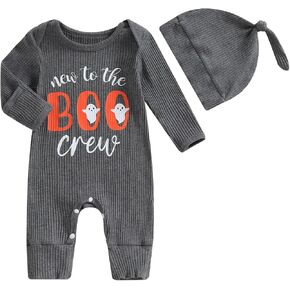 GOOCHEER Newborn Baby Boy Girl Halloween Coming Home Outfit Little Pumpkin Knit Long Sleeve Romper Jumpsuit +Hat Fall Clothes