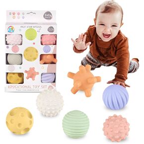 Sensory Balls for Babies - 6 Pack, Ball for Toddlers 1-3, Soft & Textured Montessori Baby Toys 6 to 12 Months, Wheat Straw Toddler Balls for Infant Development