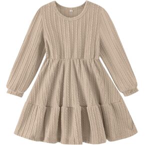 Neutocd Toddler Baby Girl Dress Long Sleeve Knit Sweater Fall Winter Dress with Ribbed Ruffle Casual Solid Toddler Dress