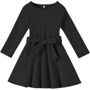 Toddler Dress Long Sleeve Baby Girl Knitted Sweater Dress Tie Waist Kids Fall Winter Swing Dresses Casual Holiday