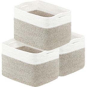 Woven Basket for Organizing, 3 Pack Cotton Rope Basket 14.5"X9.5"X9.3" Square Rope Nursery Basket Laundry Basket Decorative Basket Bin for Living Room Bedroom - Pink