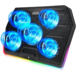 NAGAN Laptop Cooling Pad with 5 Fans, RGB Laptop Cooler with Dual USB Ports, Adjustable Height, Quiet, USB Powered - Ideal for Gaming Notebook Cooler, Fits 14-18 inch Laptops