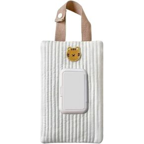 Cute Embroidery Animal Travel Baby Wipes Dispenser Tissue Box Cover,Soft Cotton with Zipper Baby Wipe Holder Tissue Box Holder Portable Wristband Wipes Container Tissue Cover Storage and Organization