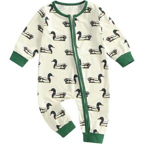Chloefairy Duck Hunting Baby Clothes Boy Girl Mallard Duck Romper Long Sleeve Zipper Jumpsuit Infant Fall One Piece Outfit