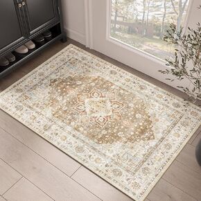 Washable Rug Runner 2x8, Boho Runner Rug for Entryway Indoor Hallway Kitchen Bedroom, Soft Pink Floral Vintage Distressed Carpet Non Slip