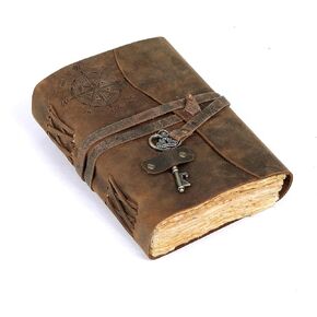 cuero Compass Vintage Leather Journal Antique Handmade Leather Bound Journal with Deckle Edge Paper Diary Leather Sketchbook Drawing Journal Notebook Great Gift Men & Women (Tawny Brown, 8X10 Inch)