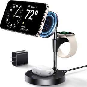 3 in 1 Charging Station for Apple Charging Station 15w Fast Magnetic Magsafe Charger Stand for iPhone Pro Max 15 14 13 12 Series AirPod Wireless Charger Adjustable Multiple Devices Adapter