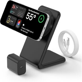Wireless Charger for Magsafe Charger, Magnetic iPhone Charger w/ 30W Adapter & 5ft Long Braided Cable, Fast Wireless Charging Stand for iPhone 15/14/13/12 Series - Black