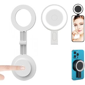 ضوء سيلفي لهاتف iPhone - تحكم باللمس، مغناطيسي، 6 أوضاع إضاءة، محمول، 32 مصباح LED، 2500-9000K، CRI=95+ (قطعة واحدة بيضاء) in Kuwait