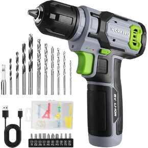 WORKPRO Cordless Power Drill Set, 8V Cordless Drill Driver Set with 53pcs Bit Set, 2.0Ah Electric Drill Kit with 3/8" Keyless Chuck and Variable Speed Trigger, Portable Drill for Home Improvement, DIY