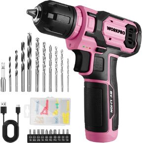 WORKPRO Cordless Power Drill Set, 8V Cordless Drill Driver Set with 53pcs Bit Set, 2.0Ah Electric Drill Kit with 3/8" Keyless Chuck and Variable Speed Trigger, Portable Drill for Home Improvement, DIY