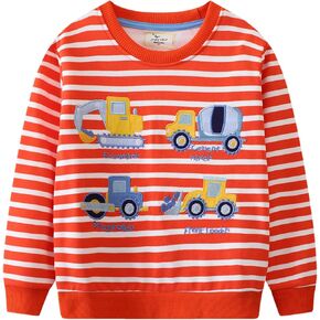 DDSOL Toddler Boys Sweatshirts Fashion Long Sleeve Excavator Shirt Crewneck Kids Alphabet Tops