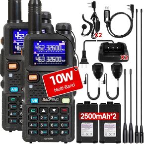 BAOFENG UV-5RM 10W Handheld Ham Radio Long Range, Portable Gmrs Radios with 2500mAh Type-C Charging Battery, Rechargeable 5RM Multi-Band Two Way Radio for Adults（2 Pack）