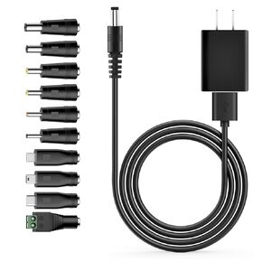 Universal Charger Power Core, 5V USB to DC 5.5x2.1mm, Charging Cable Set with 5V 1A Adapter, 10 Connectors (Micro-USB, Type-C, Mini USB, 2.5x0.7, 3.0x1.1, 3.5x1.35, 4.0x1.7, 4.8x1.7, 5.5x2.5) 3.3FT