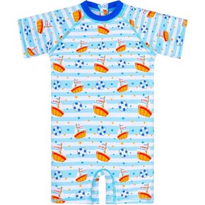 Mud Kingdom Toddler Boys One-Piece Swimsuit Rash Guard Short Sleeve Zipper Cartoon Print UPF 50+