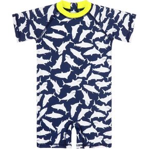 Mud Kingdom Toddler Boys One-Piece Swimsuit Rash Guard Short Sleeve Zipper Cartoon Print UPF 50+