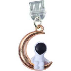 Dust Plug Charm Cute Astronaut Earphone Jack Stopper Cap Pendant Anti Dust Plug Kawaii Type-C USB Plug Cell Phone Anti-Dust Plugs for iPhone Charge Port (Type-C Moon)