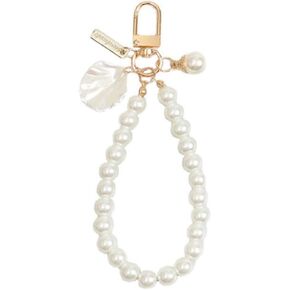 White Mobile Lanyard Universal Phone Chain，Pearl Beaded Phone Lanyard Wrist Strap Anti Lost Phone Charm Strap Fashion Phone Case Keychain Wallet Decoration Pendant for Women