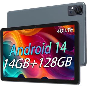 2024 Android 14 Tablet, 10.1 inch 4G Cellular Tablets with Dual Sim Slot, 14GB RAM(8+6 Virtual)+128GB ROM 1TB Expand, Octa-Core, 1280x800 Incell Screen, 5G WIFI, Dual Camera,7000mAh Battery (Gray)