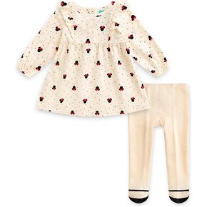 Disney Minnie Mouse Baby Girls Long Sleeve Corduroy Dress with Tights 2 Piece Set for Infants