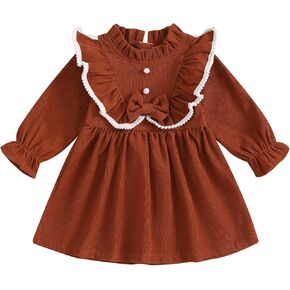 Toddler Girl Fall Winter Clothes Corduroy Ruffle Long Sleeve Vintage Princess Dress 1T 2T 3T 4T 5T Little Girl Outfit