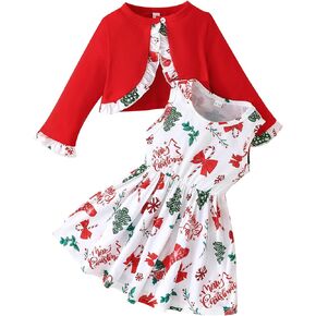 Baby Girls Dress and Cardigan Set for Halloween Christmas Toddler Spring Fall Floral Dress Long Sleeve Ruffle Shrug
