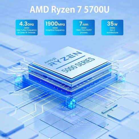 Mini PC AMD Ryzen 7 5700U Up to 4.3GHz 8C/16T, 16GB RAM 500GB SSD Graphics 8core 1900 MHz, Mini Computers Micro Desktop PC Support 4K Triple Display/WiFi6/BT5.2/Gaming Mini Computer/Office/Home in Saudi Arabia