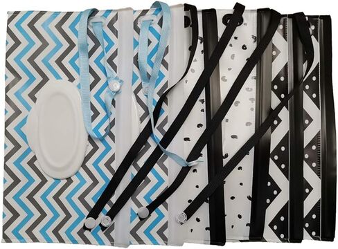 6 Pack Portable Wet Wipe Pouch Dispenser,Reusable & Refillable Portable Baby Lightweight Wipes Holder Case,Handy & Eco Friendly Travel Wipes Bag (Blue & Black & White) in Saudi Arabia