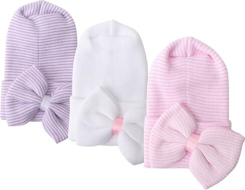 DRESHOW BQUBO Newborn Hospital Hat Infant Baby Hat Toddler Beanie Hat with Big Bow Baby Nursery Caps in Saudi Arabia