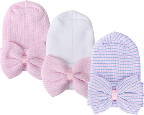DRESHOW BQUBO Newborn Hospital Hat Infant Baby Hat Toddler Beanie Hat with Big Bow Baby Nursery Caps in Saudi Arabia