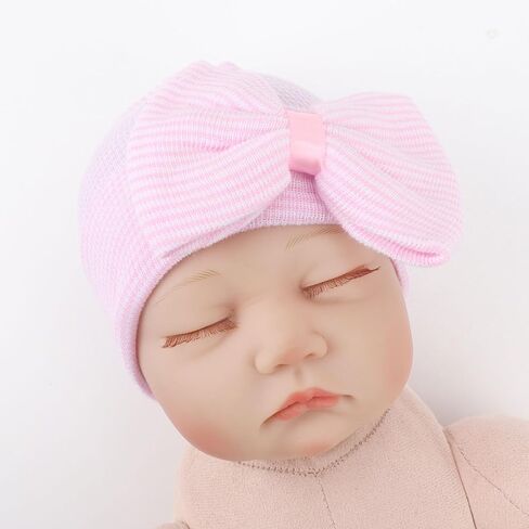 DRESHOW BQUBO Newborn Hospital Hat Infant Baby Hat Toddler Beanie Hat with Big Bow Baby Nursery Caps in Saudi Arabia