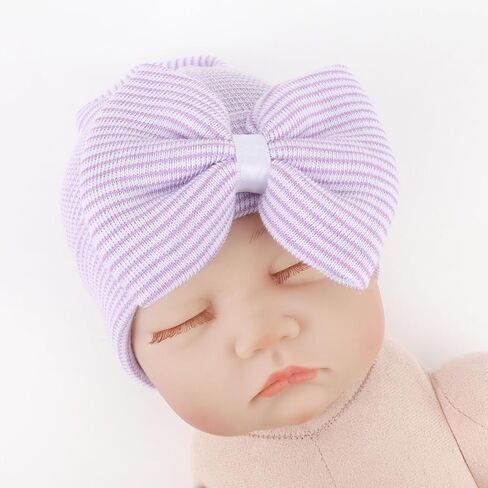 DRESHOW BQUBO Newborn Hospital Hat Infant Baby Hat Toddler Beanie Hat with Big Bow Baby Nursery Caps in Saudi Arabia