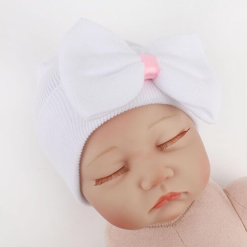 DRESHOW BQUBO Newborn Hospital Hat Infant Baby Hat Toddler Beanie Hat with Big Bow Baby Nursery Caps in Saudi Arabia