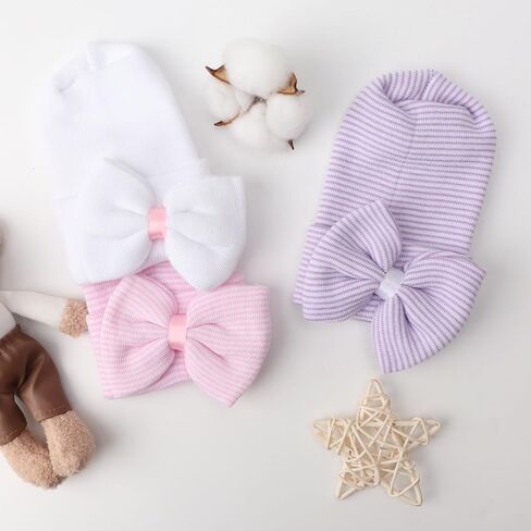 DRESHOW BQUBO Newborn Hospital Hat Infant Baby Hat Toddler Beanie Hat with Big Bow Baby Nursery Caps in Saudi Arabia