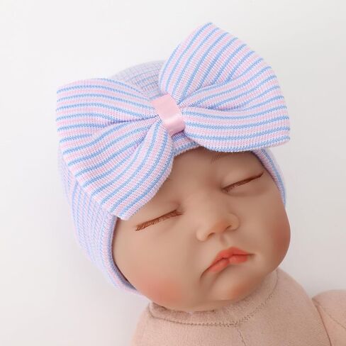 DRESHOW BQUBO Newborn Hospital Hat Infant Baby Hat Toddler Beanie Hat with Big Bow Baby Nursery Caps in Saudi Arabia