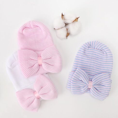 DRESHOW BQUBO Newborn Hospital Hat Infant Baby Hat Toddler Beanie Hat with Big Bow Baby Nursery Caps in Saudi Arabia