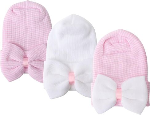 DRESHOW BQUBO Newborn Hospital Hat Infant Baby Hat Toddler Beanie Hat with Big Bow Baby Nursery Caps in Saudi Arabia