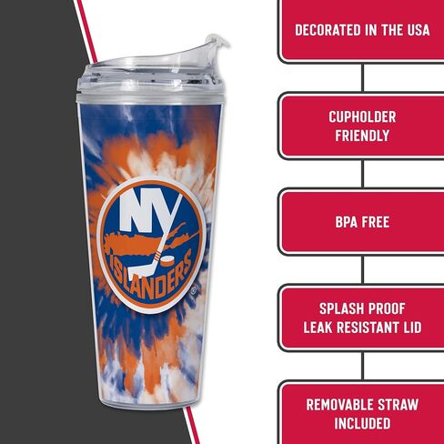 Rico Industries NHL Hockey Pittsburgh Penguins Team Color Tie Dye 24oz Metallic Acrylic Tumbler with Hinged Lid, Officially Licensed Double Wall Tumbler with Straw in Saudi Arabia