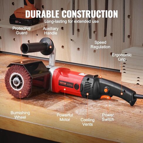 آلة تلميع تلميع فيفور، 1200 وات 6 أداة تكييف سطحية متغيرة السرعة، آلة تلميع معدنية كهربائية محمولة مع 4 عجلات تلميع من الألياف للفولاذ المقاوم للصدأ والمعادن غير الحديدية in Kuwait