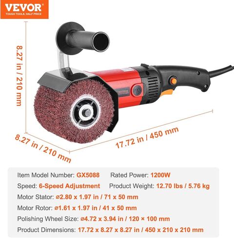 آلة تلميع تلميع فيفور، 1200 وات 6 أداة تكييف سطحية متغيرة السرعة، آلة تلميع معدنية كهربائية محمولة مع 4 عجلات تلميع من الألياف للفولاذ المقاوم للصدأ والمعادن غير الحديدية in Kuwait