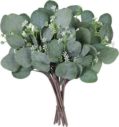 10 Pcs Eucalyptus Leaves Stems for Decor, Artificial Eucalyptus Leaves Bulk Silver Dollar Green Branches for DIY Wedding Floral Garland Bouquets Arrangement Home Party Decoration in Saudi Arabia