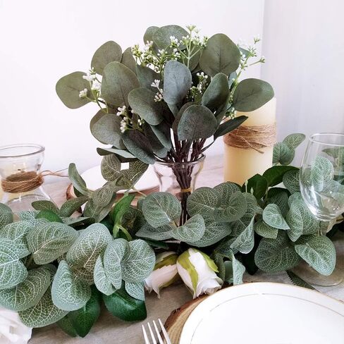 10 Pcs Eucalyptus Leaves Stems for Decor, Artificial Eucalyptus Leaves Bulk Silver Dollar Green Branches for DIY Wedding Floral Garland Bouquets Arrangement Home Party Decoration in Saudi Arabia