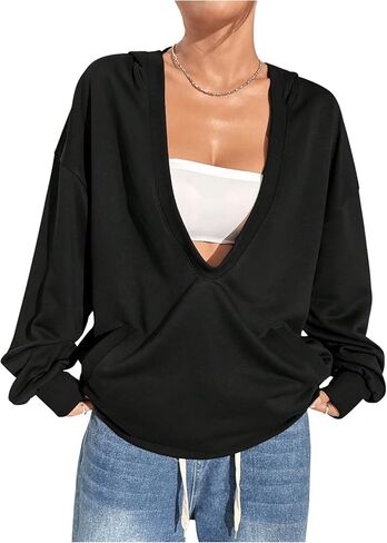Women's Long Sleeve Full Zip Hoodie Drawstring Hooded Neck Sweatshirts Workout Crop Hoodie Pullovers in Saudi Arabia