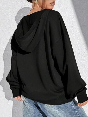 Women's Long Sleeve Full Zip Hoodie Drawstring Hooded Neck Sweatshirts Workout Crop Hoodie Pullovers in Saudi Arabia